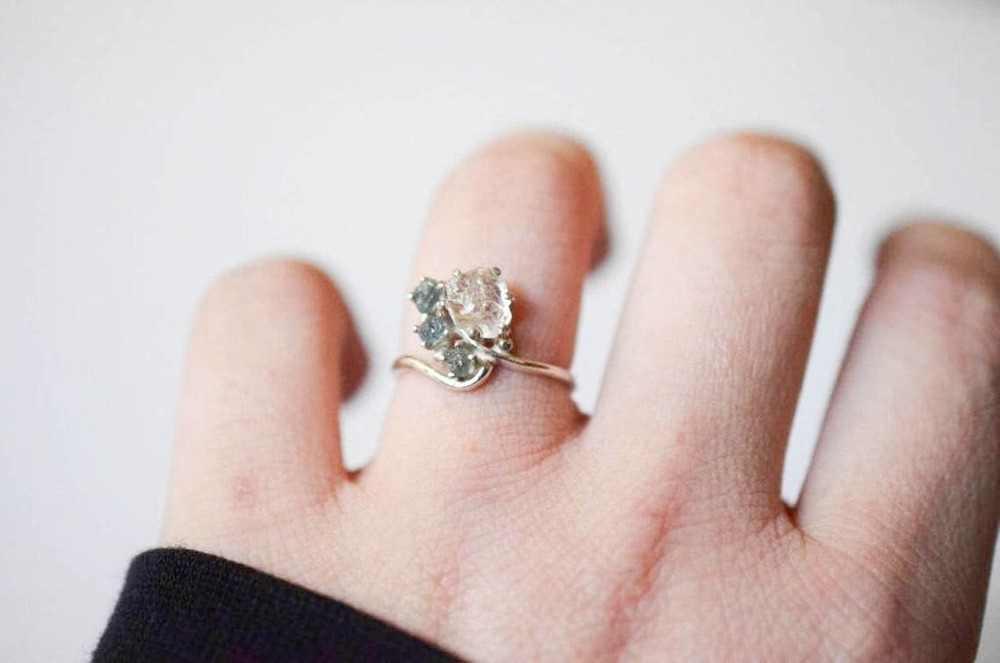 Montana sapphire ring, engagement ring, raw diamond ring size 5 6 7 8 9